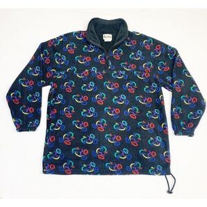 Vintage Mickey Mouse Fleece Sweater Black Small Disney World All Over Print